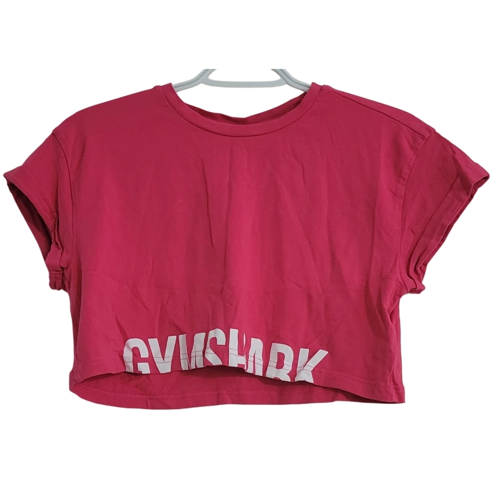 Gymshark Women's T Shirt Small Pink Short Sleeve Cropped White Logo